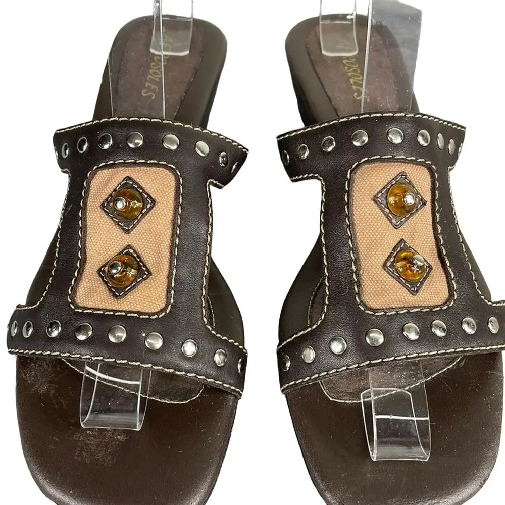 Aerosoles Brown Tan Two Tone Comfort Sandals Flexible Sole Lightweight Summer